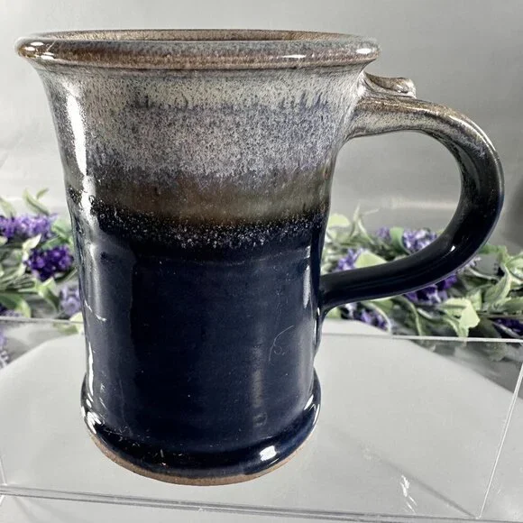 Grape Vine Mug Studio Pottery Vintage Clay Stoneware Thumb Rest Hand Cup - Picture 9 of 14